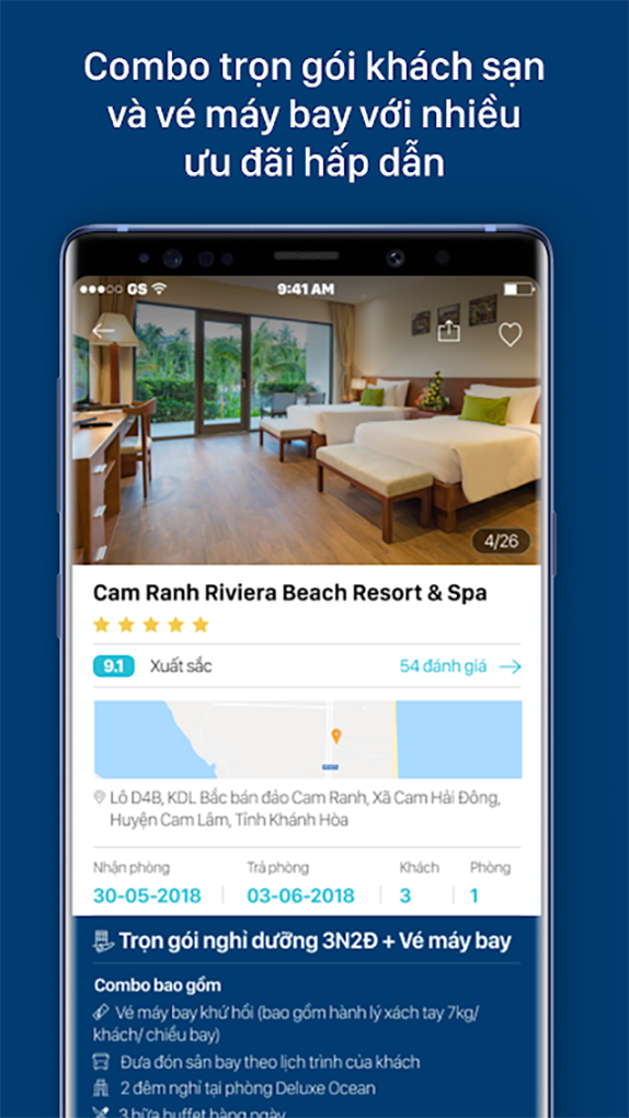  combo  phòng khách sạn, vé máy bay