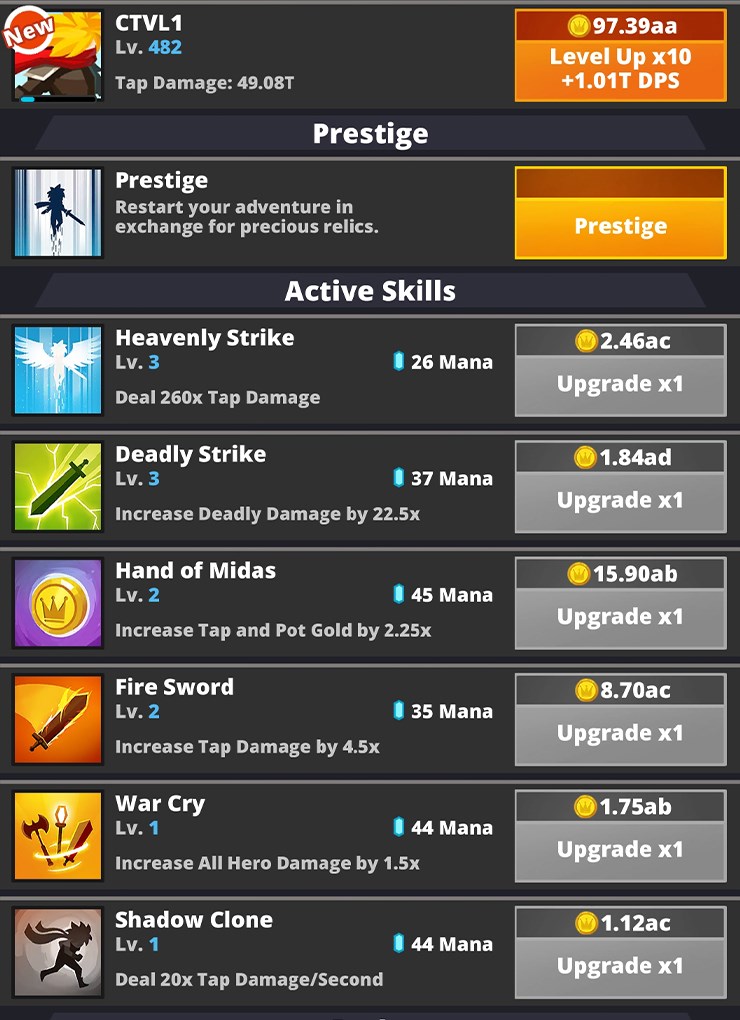 Nh&oacute;m kỹ năng Prestige v&agrave; Active Skills