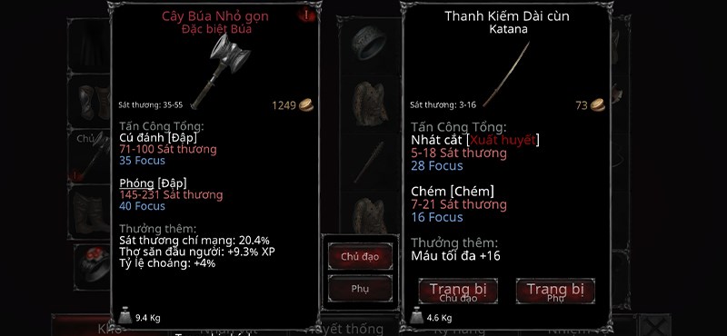 Kỹ năng ở mỗi vũ khí sẽ khác nhau