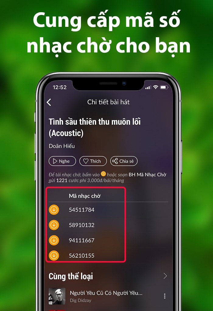 Cung cấp nhiều mã/bài hát để giữ nhạc