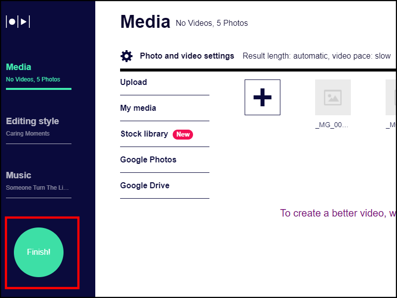 Bấm Finish để bắt đầu xuất video của bạn