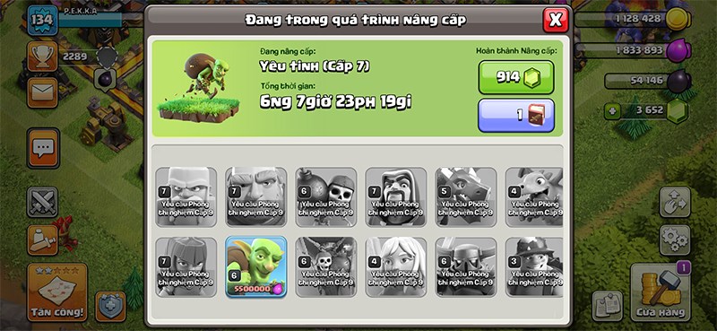 Nâng cấp lính trong Clash of Clans