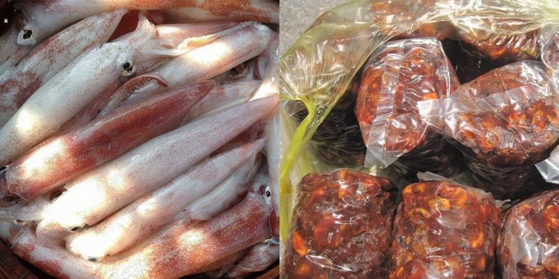 Nguyên vật liệu món ăn mực rlặng me cùng mực ryên ổn nước mắm