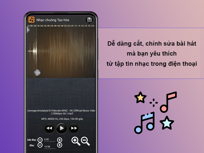 Dễ dàng cắt, chỉnh sửa bài hát mà bạn yêu thích từ tập tin nhạc trong điện thoại
