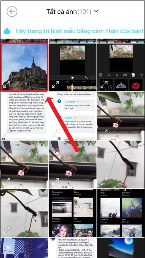 Lựa chọn bức hình bạn muốn ghép mây