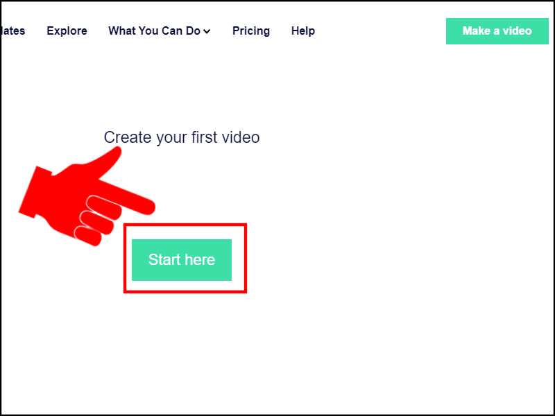 Tiếp tục chọn Start here để bắt đầu quá trình tạo video ảnh online của bạn.