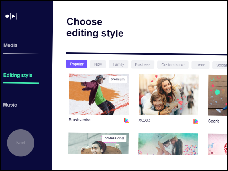 Tại mục Editing style bạn chọn phong cách cho video của mình.