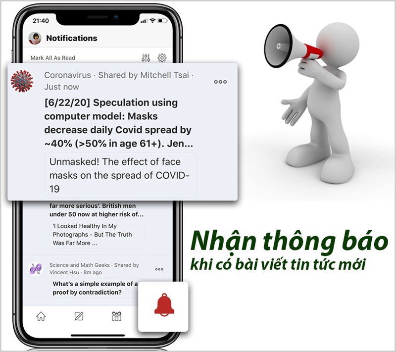 Nhận thông báo khi có bài viết mới.