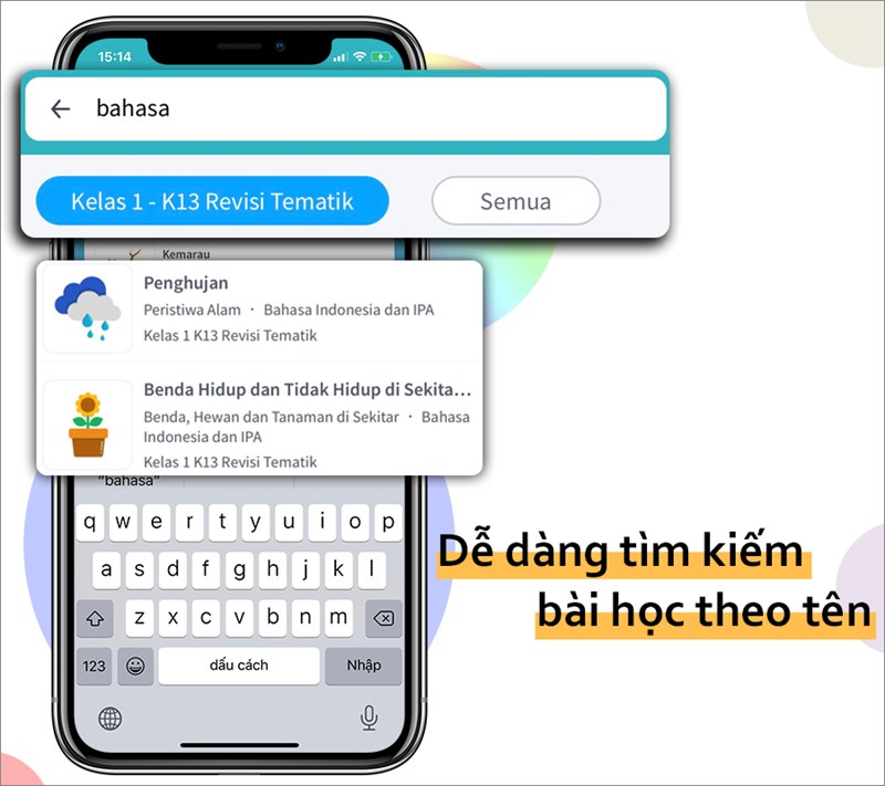Tìm kiếm bài học qua từ khóa dễ dàng,