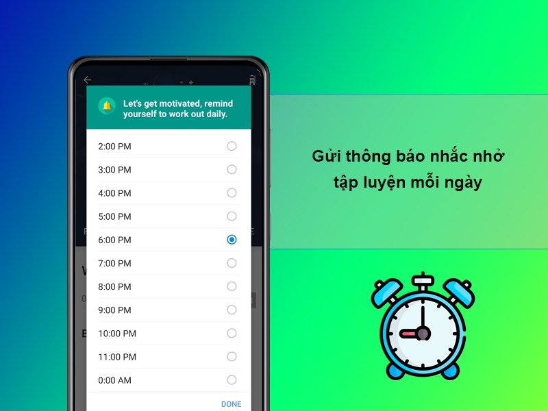 Gửi th&ocirc;ng b&aacute;o nhắc nhở tập luyện mỗi ng&agrave;y