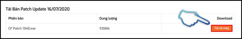 Bước 2: Tải bộ c&agrave;i Patch 1340 tr&ecirc;n trang chủ, Chọn Tải về m&aacute;y