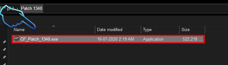 Bước 4: Mở thư mục vừa tải Patch v&agrave; nhấn chọn file CF_Patch_1340.exe.