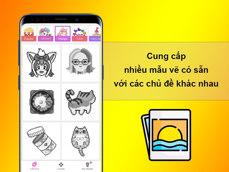 Cung cấp nhiều mẫu vẽ có sẵn với các chủ đề khác nhau