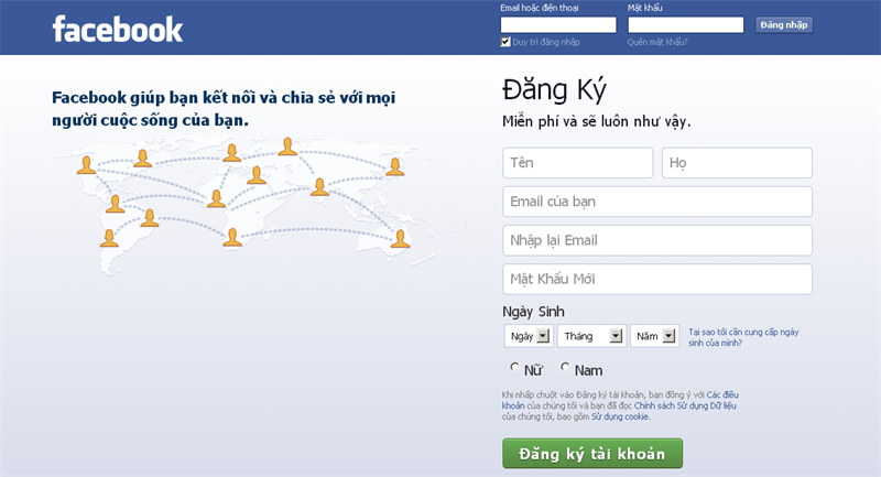 Truy cập vào trang chủ của Facebook