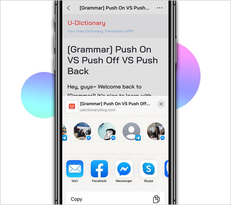 Chia sẻ c&aacute;c b&agrave;i học tr&ecirc;n U-Dictionary cho bạn b&egrave;