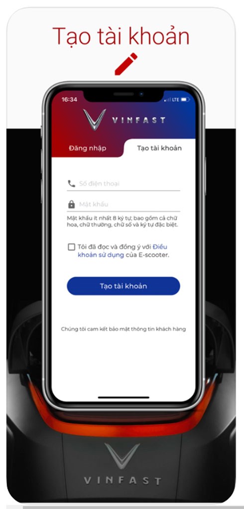 Tạo tài khoản trên ứng dụng Vinfast E-Scooter