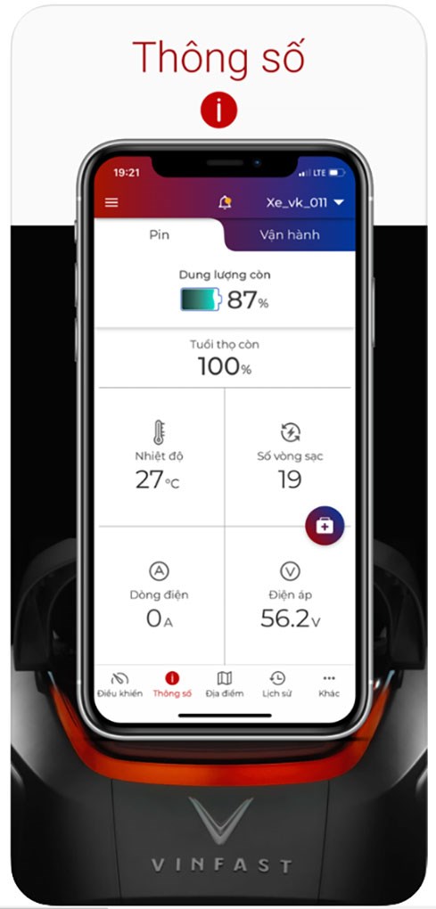 Tình trạng pin trên ứng dụng Vinfast E-Scooter