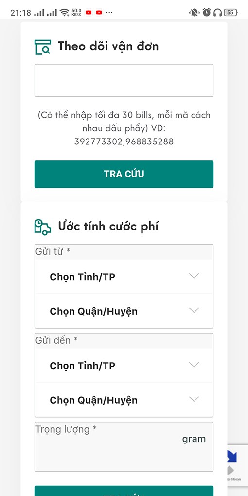 Nhập mã vận đơn rồi nhấn Tra cứu