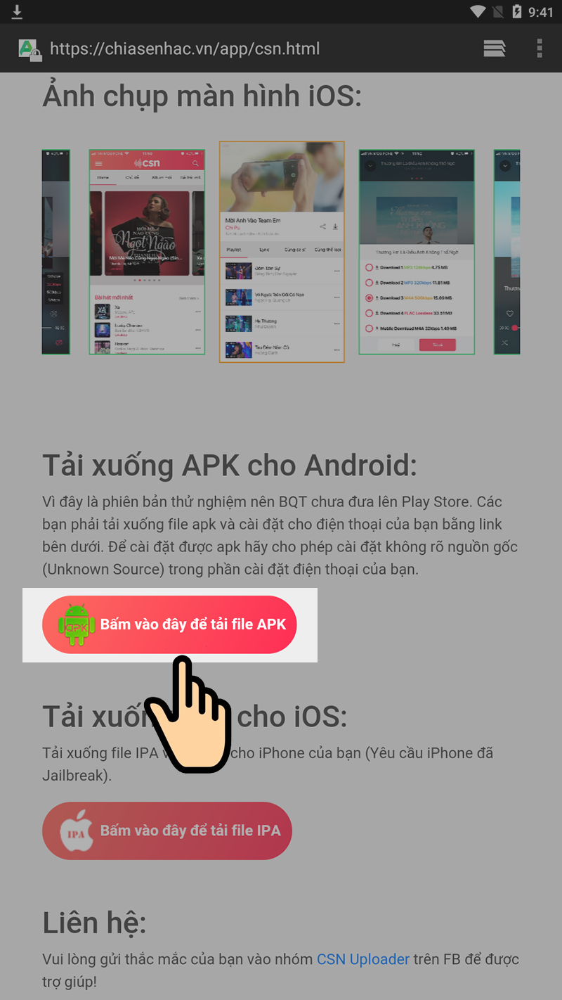  tải, cài đặt app chiasenhac.vn