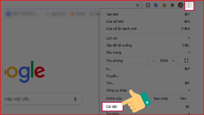Mở Google Chrome chọn biểu tượng 3 chấm > Chọn c&agrave;i đặt
