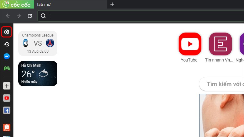 Mở trình duyệt Cốc Cốc và chọn biểu tượng bánh răng