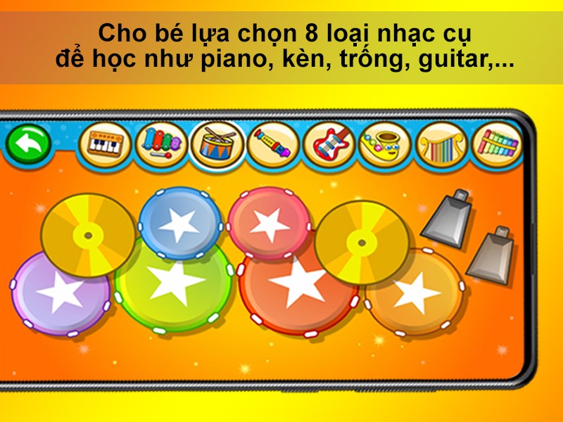 Cho b&eacute; lựa chọn 8 loại nhạc cụ để học như piano, k&egrave;n, trống, guitar,...