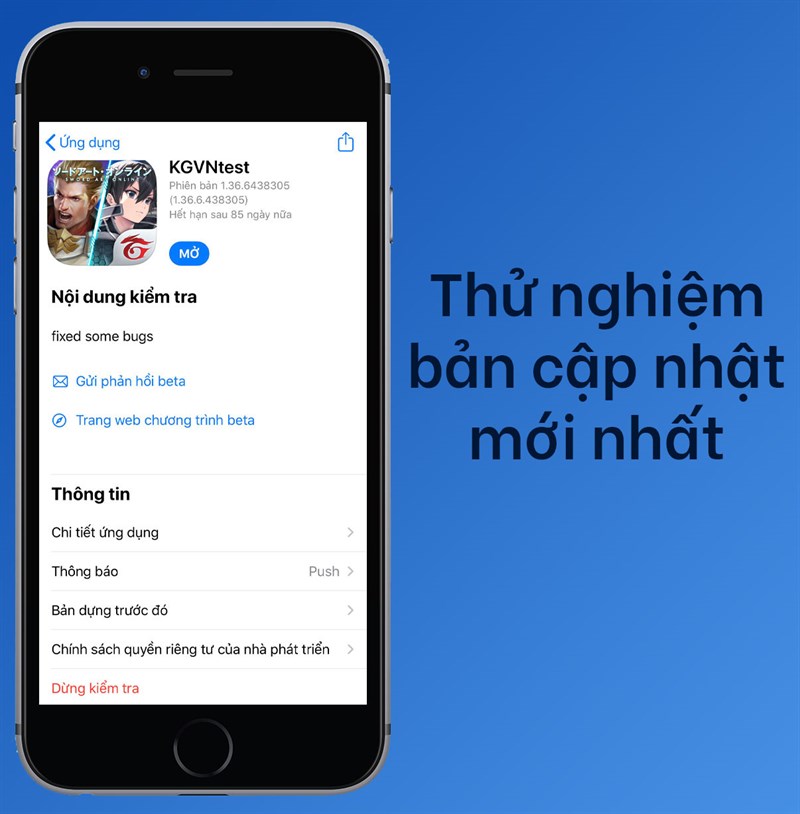 sử dụng bản cập nhật mới nhất của ứng dụng