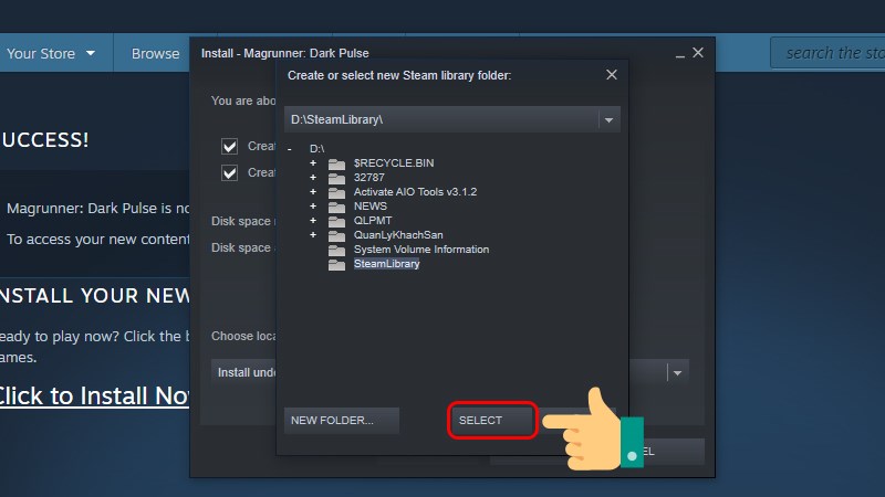 Nhấn SELECT để chọn thư mục vừa tạo để lưu game
