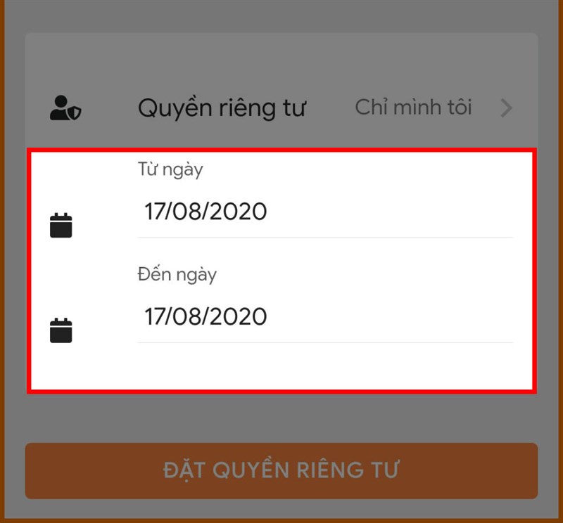 chọn mốc thời gian chỉnh sửa quyền riêng tư