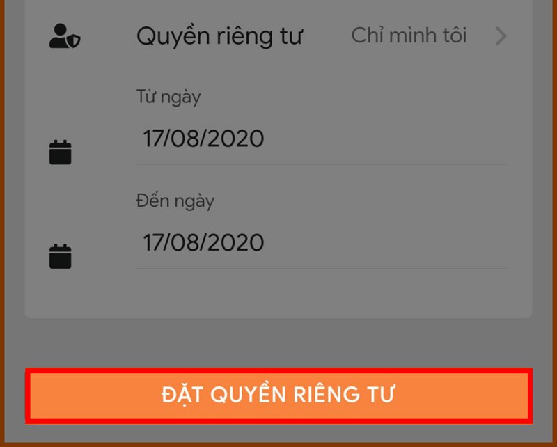 nhấn đặt quyền riêng tư