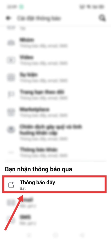 Chọn mục Thông báo đẩy.