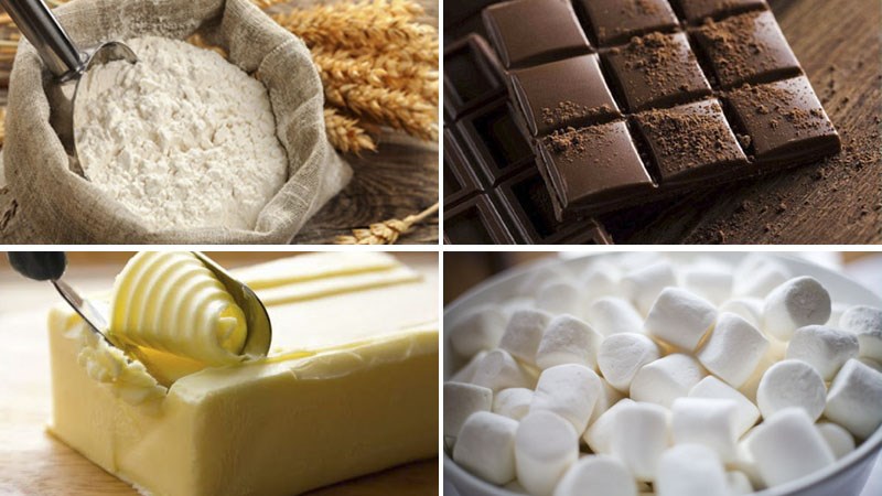Nguyên liệu món ăn bánh quy sô cô la với kẹo dẻo marshmallow