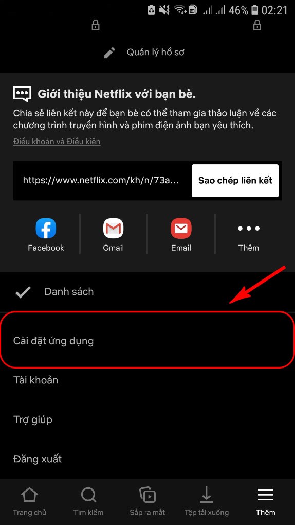 Chọn C&agrave;i đặt ứng dụng