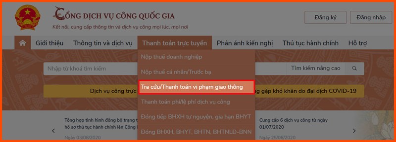 tra cứu/ thanh toán vi phạm giao thông