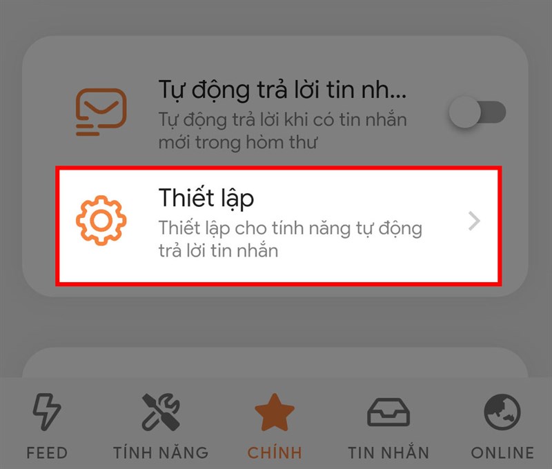 chọn thiết lập tin nhắn tự động