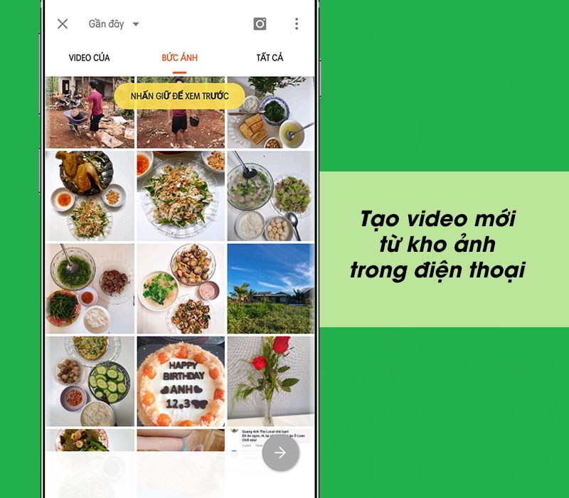 Tạo video mới từ kho ảnh trong điện thoại