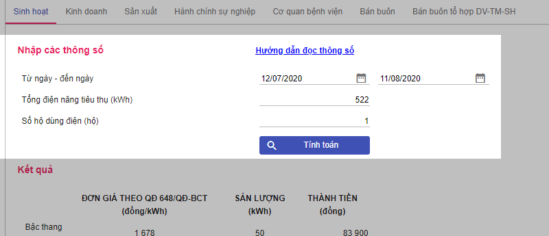 cách tính tiền điện