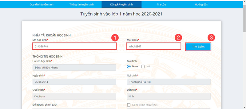 tuyển sinh trực tuyến v&agrave;o lớp 6