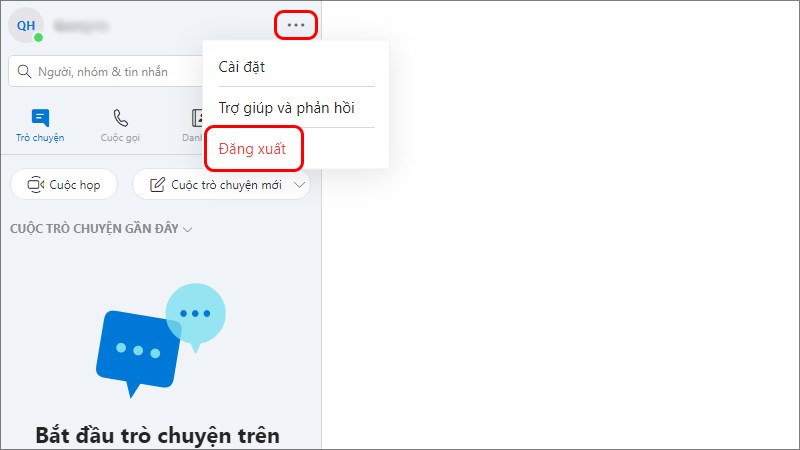 Chọn biểu tượng ba chấm ngay cạnh t&ecirc;n > chọn Đăng xuất