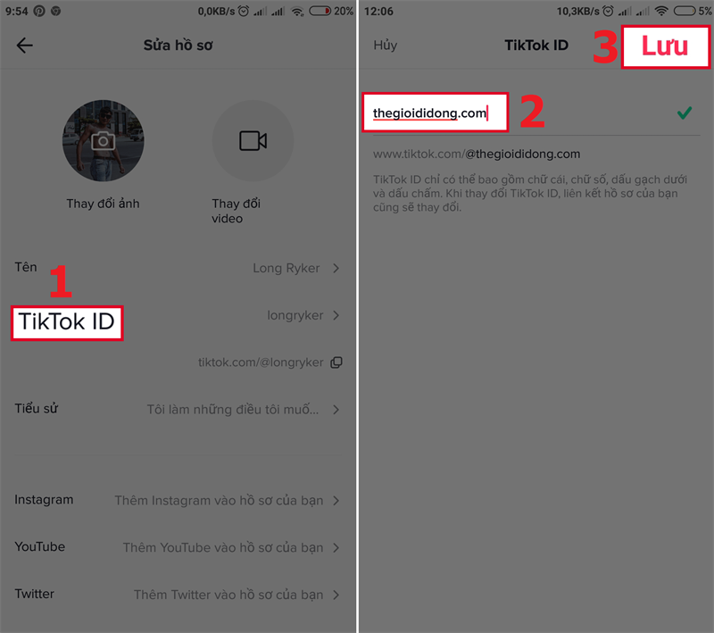 Đổi ID TikTok