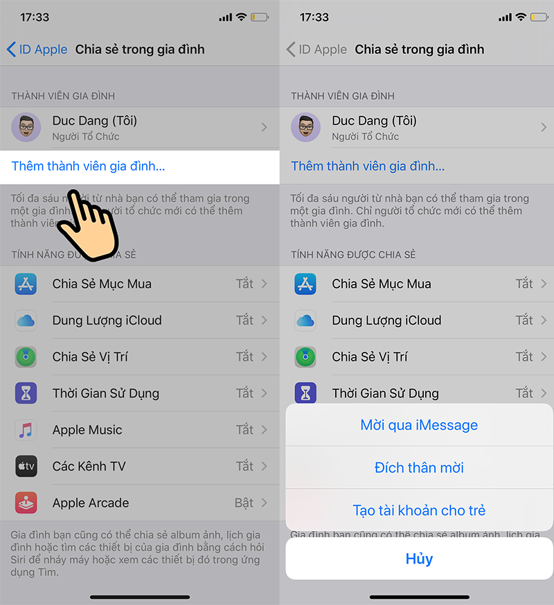 thiết lập t&iacute;nh năng Family Sharing, th&ecirc;m th&agrave;nh vi&ecirc;n v&agrave;o nh&oacute;m