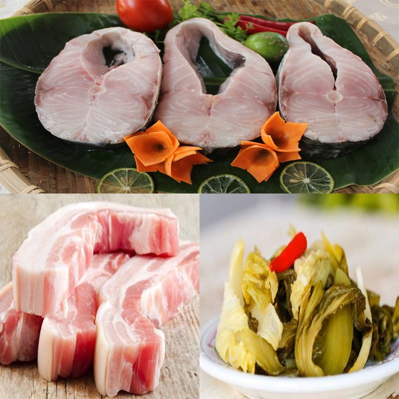 Các nguyên liệu món nạp năng lượng cá trắm kho dưa, cá trắm kho sả
