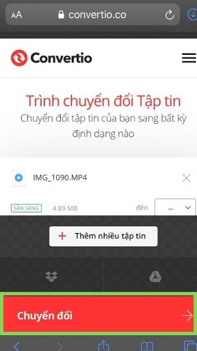 TikTok thành nhạc chuông bằng Convertio