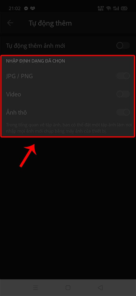 Bạn có thể tùy chọn định dạng ảnh JPG/PNG, video, ảnh thô.
