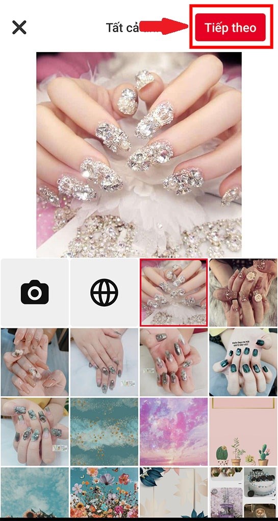 Chọn Ảnh bạn muốn ghim, Nhấn Tiếp theo