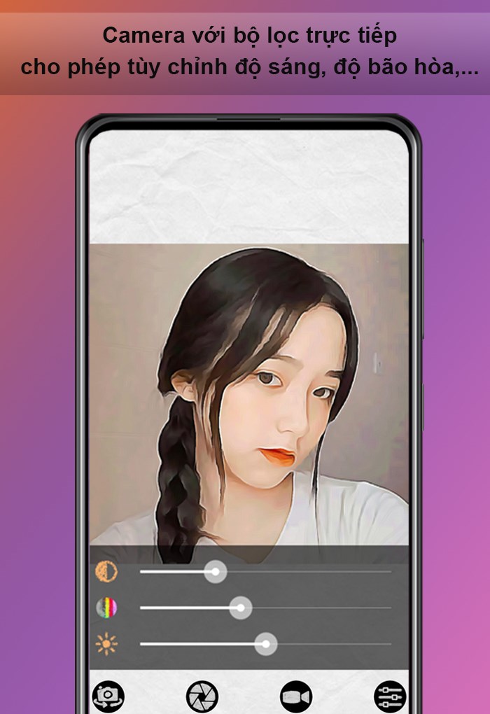 Camera với bộ lọc trực tiếp cho ph&eacute;p t&ugrave;y chỉnh độ s&aacute;ng, độ b&atilde;o h&ograve;a,...