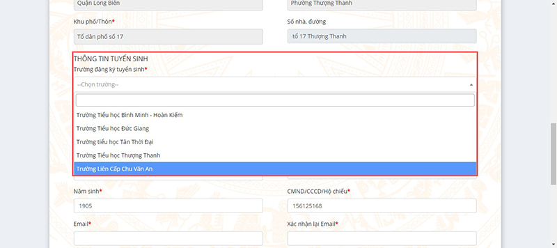 tuyển sinh trực tuyến v&agrave;o lớp 6