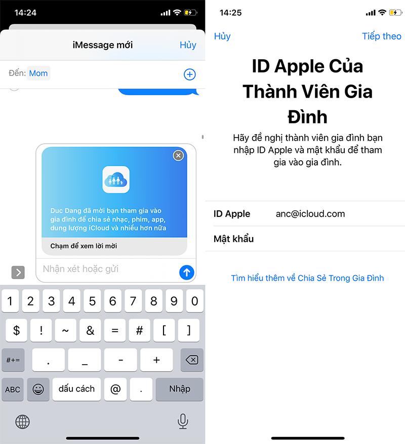 thiết lập t&iacute;nh năng Family Sharing, th&ecirc;m th&agrave;nh vi&ecirc;n v&agrave;o nh&oacute;m