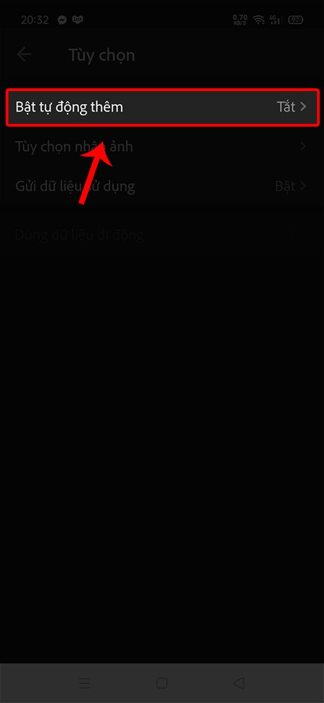 Nhấn vào Bật tự động thêm