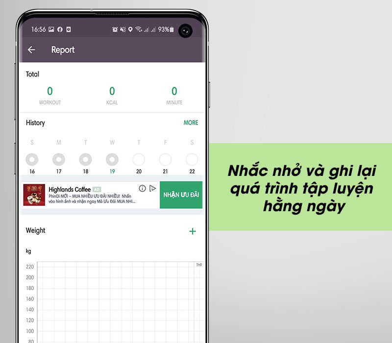 Nhắc nhở v&agrave; ghi lại qu&aacute; tr&igrave;nh tập luyện hằng ng&agrave;y